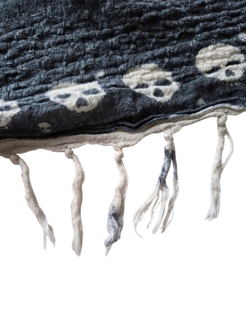 Zara RARE Skull Grunge Scarf Grey and White Textured Tassels - Picture 11 of 16